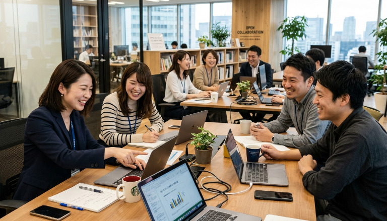 笑顔で働く従業員